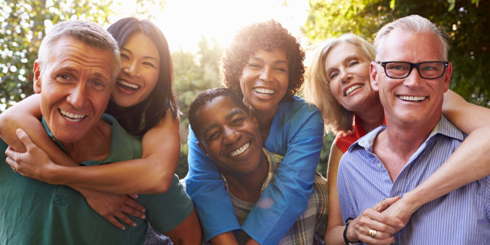 Group of happy friends outside